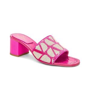 Valentino Garavani Iconographe Canvas Block-Heel Slide Sandals Pink Womens EU 37